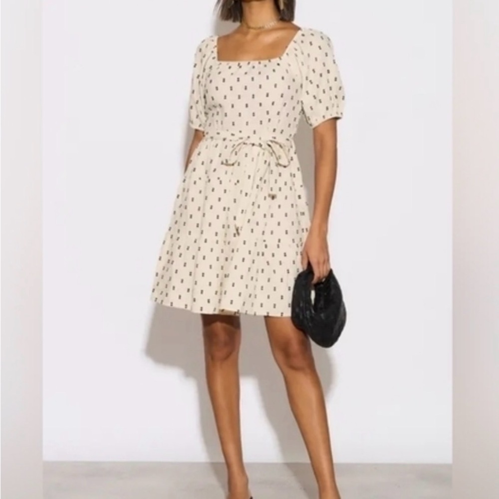 Sim & Sam Cream Patterned Mini Cotton Linen Dress Size M